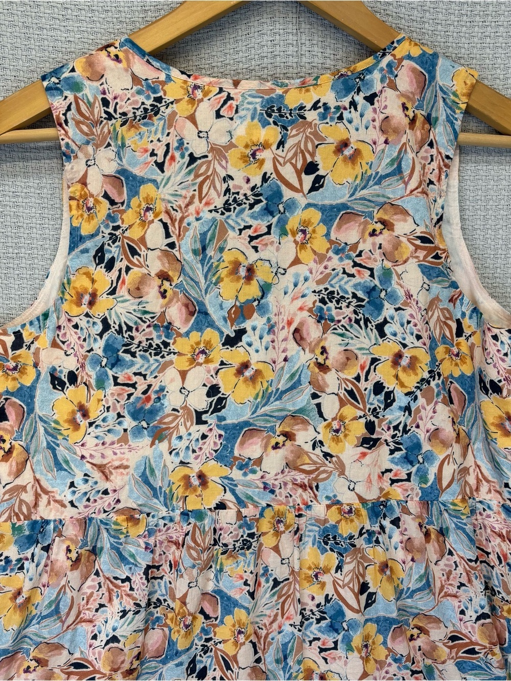 J Jill Floral Linen Blend Sleeveless Tiered Midi Dress Sz Small Baby Shower Boho - Picture 7 of 10